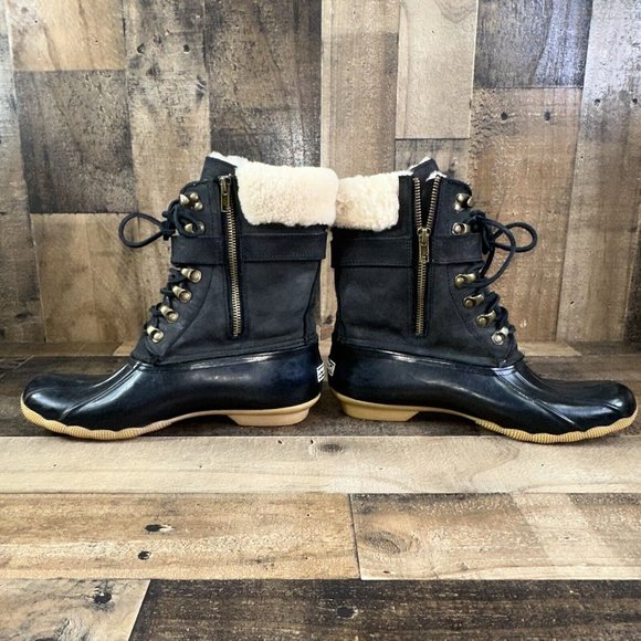 WOMEN'S SPERRY FOR J.CREW SHEARWATER BUCKLE BOOTS IN BLACK Sz 9M - Picture 7 of 11